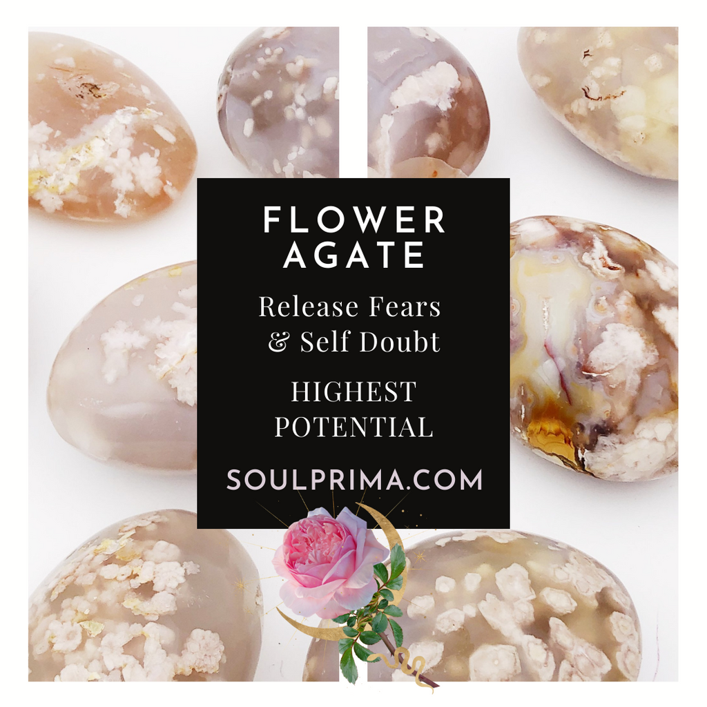 Flower Agate Moon for Confident Growth, Large, 2.5 Inches approx
