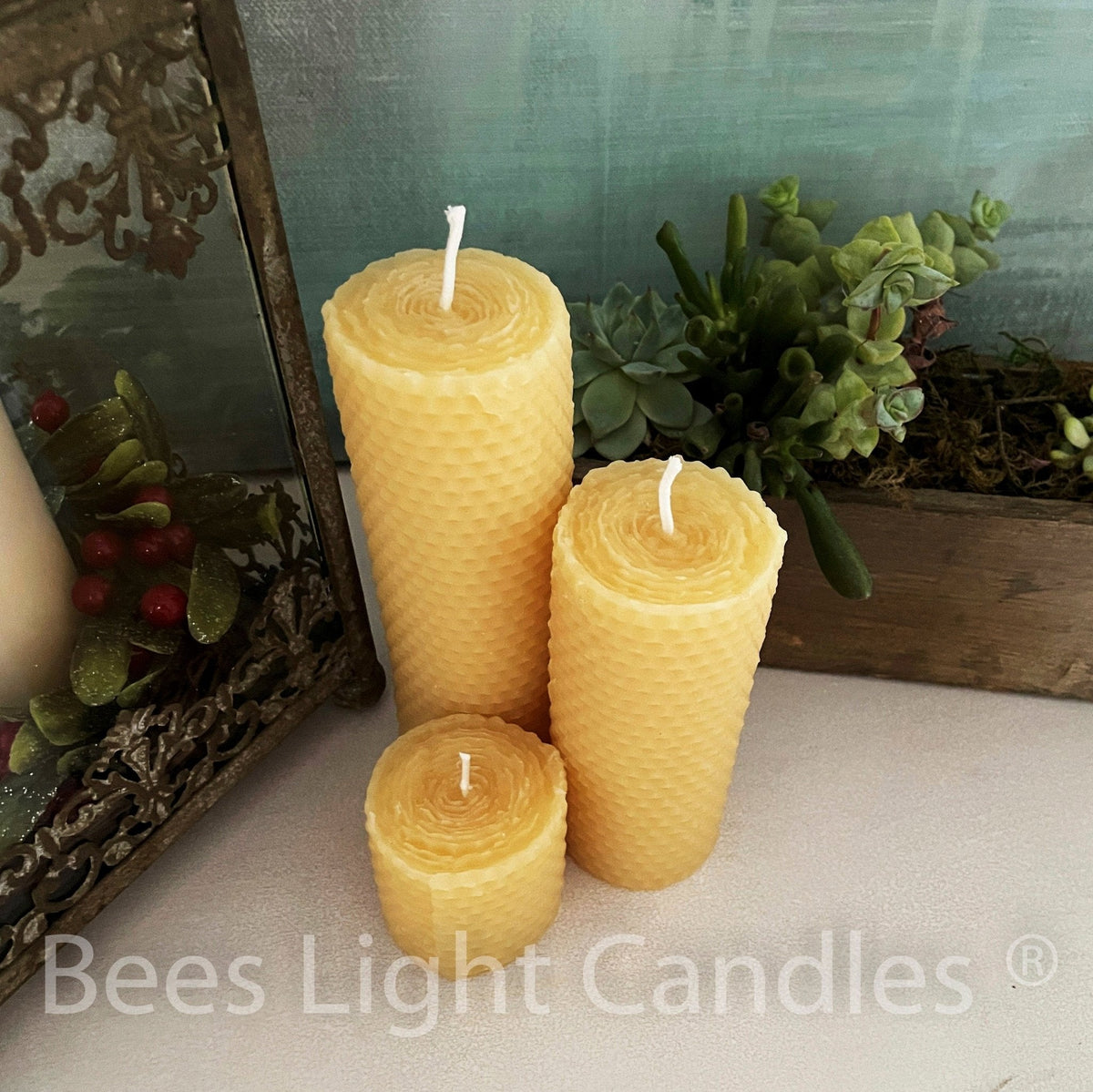 Honeycomb Beeswax Pillar Candles Rolled Design