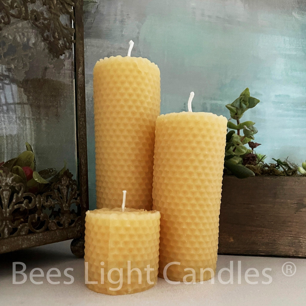 Honeycomb Beeswax Pillar Candles Rolled Design