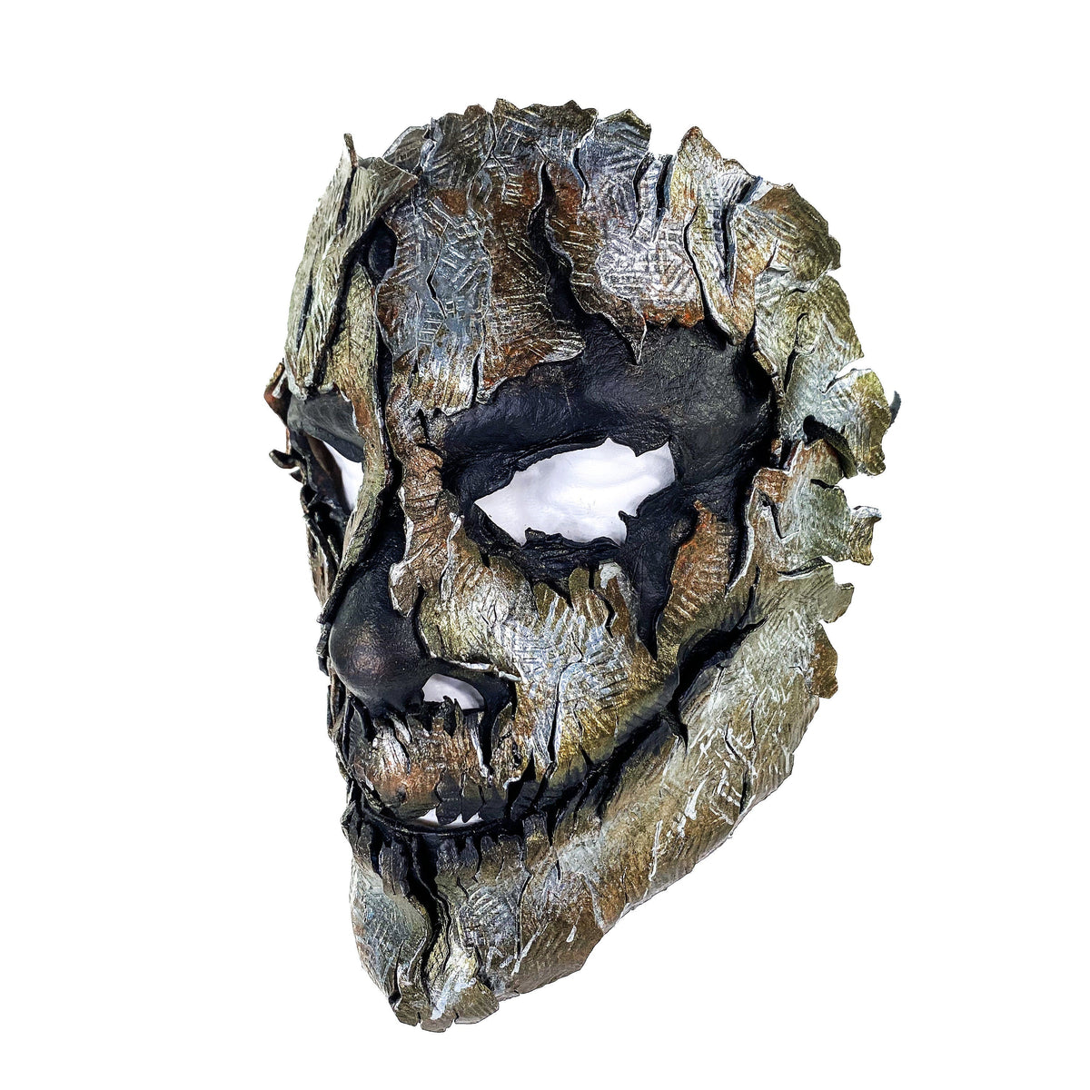 Genuine Leather Mask - Shattered Metal Paint - Handmade Full Face Cover for Halloween, Performance or Cosplay Costume