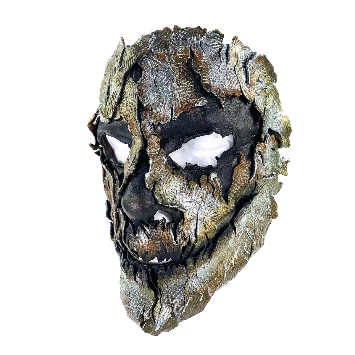 Genuine Leather Mask - Shattered Metal Paint - Handmade Full Face Cover for Halloween, Performance or Cosplay Costume
