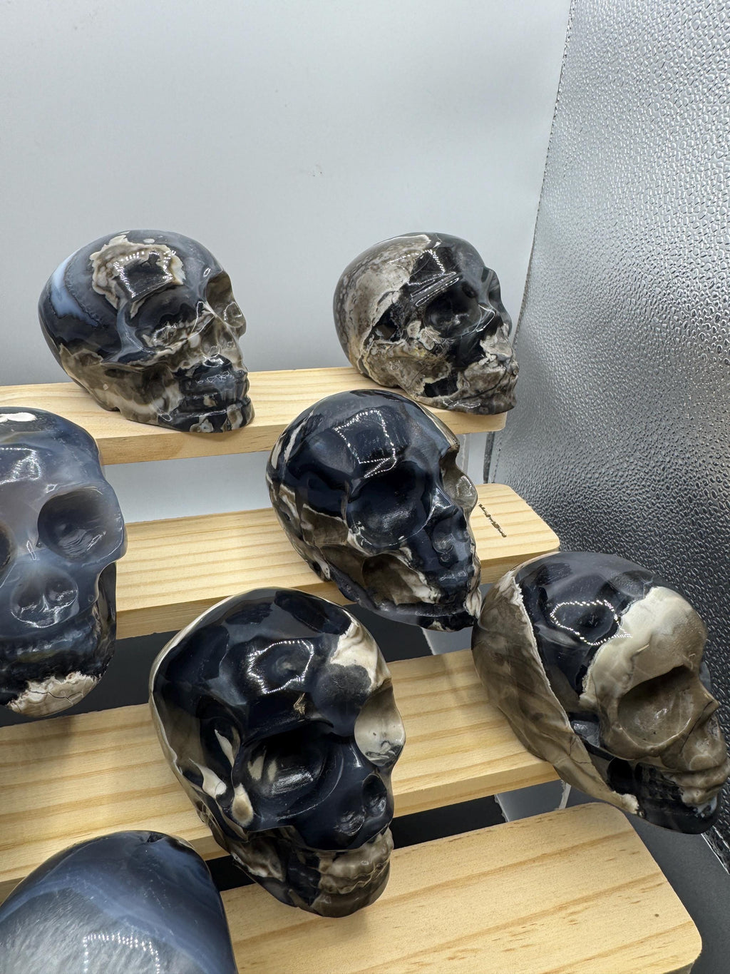 16x Hand Carved Volcano Agate Skull Set Glows Under SW UV