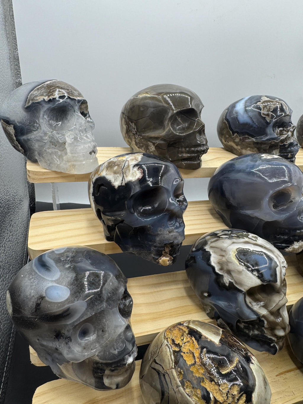 16x Hand Carved Volcano Agate Skull Set Glows Under SW UV
