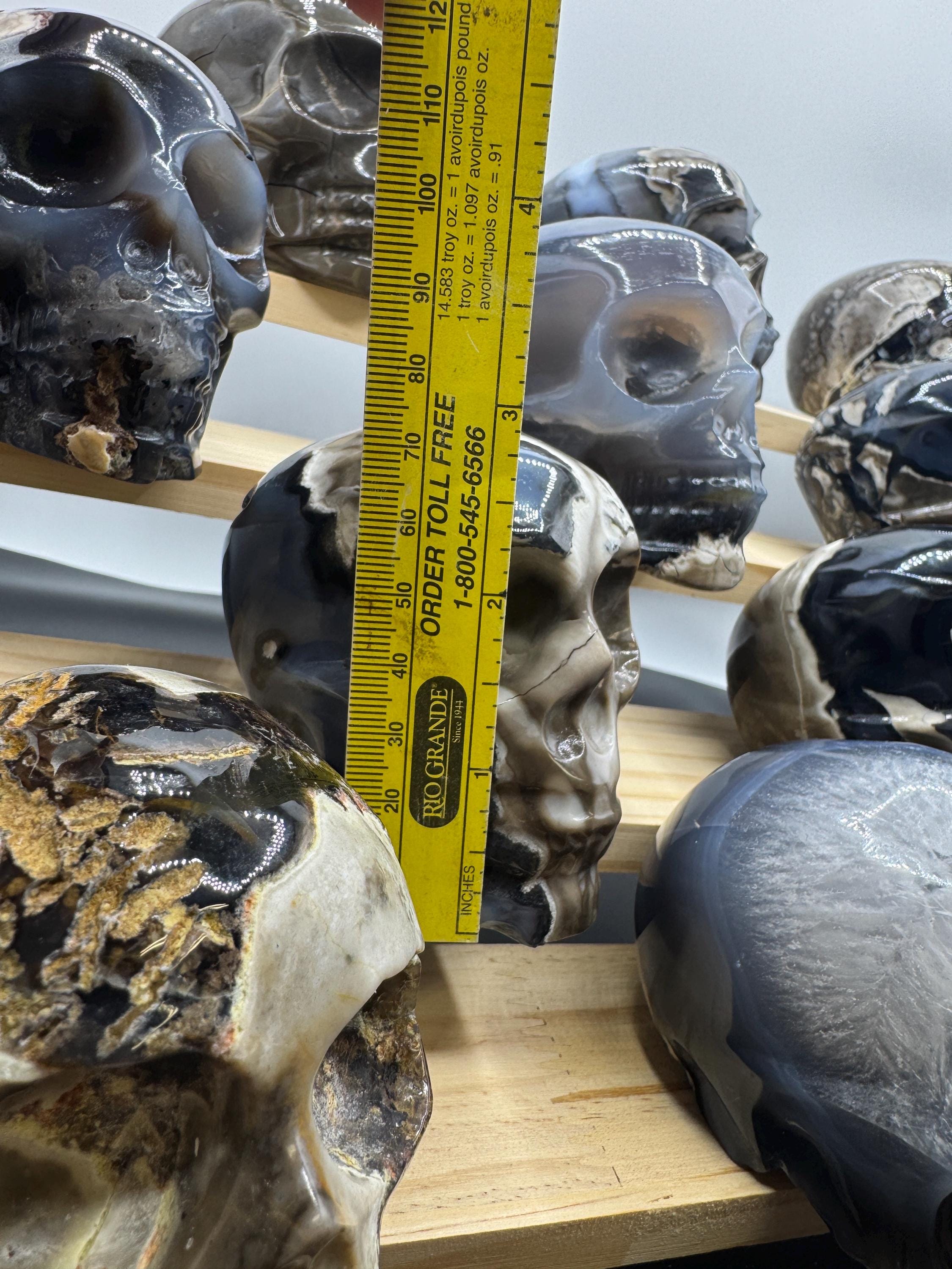 16x Hand Carved Volcano Agate Skull Set Glows Under SW UV