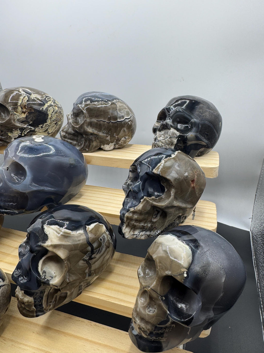 16x Hand Carved Volcano Agate Skull Set Glows Under SW UV