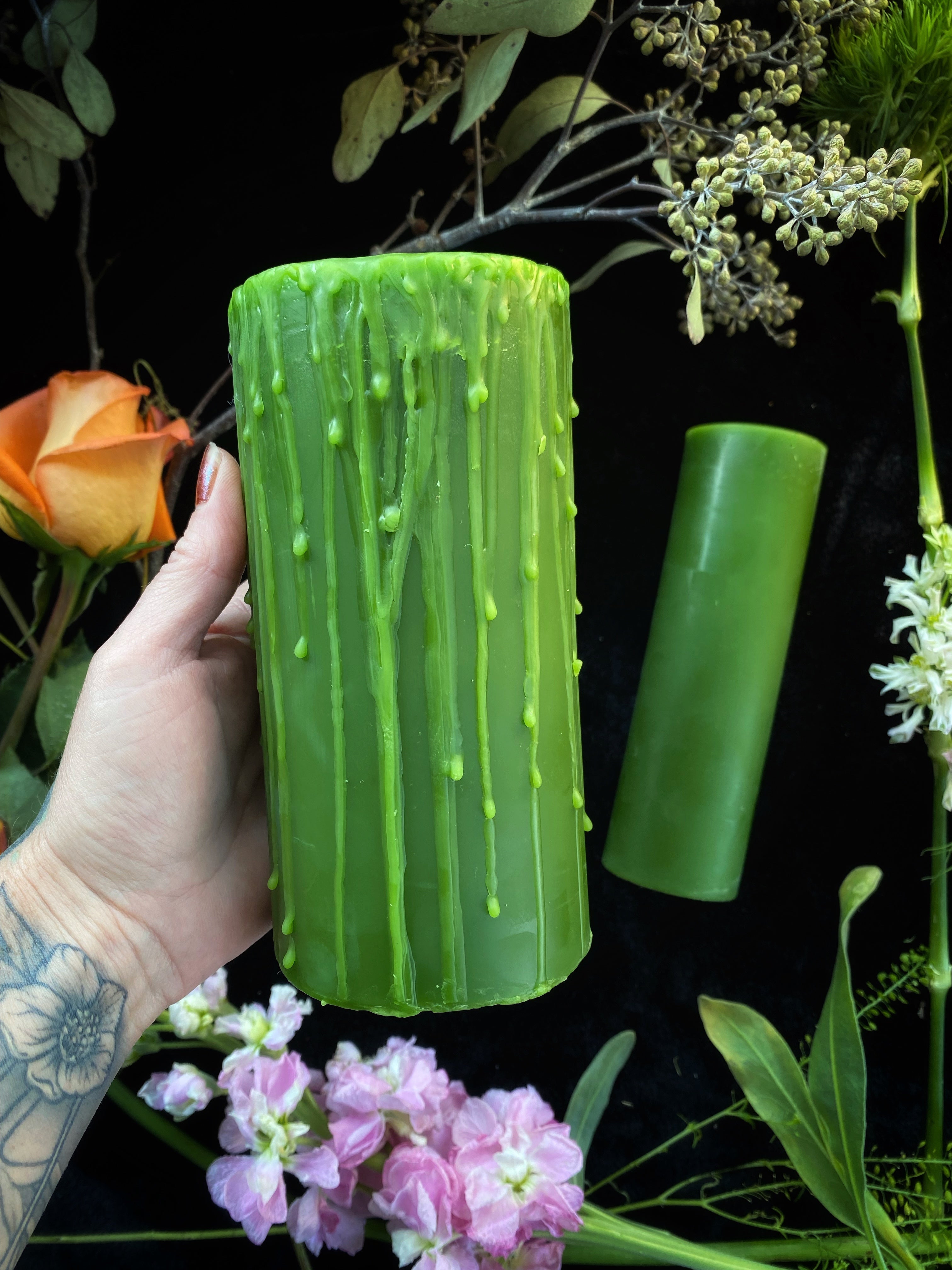 Green Beeswax Pillar Ritual Candles