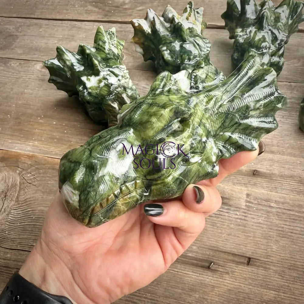 Large Serpentine Jade Dragon Head Crystal Carving by Magick Souls