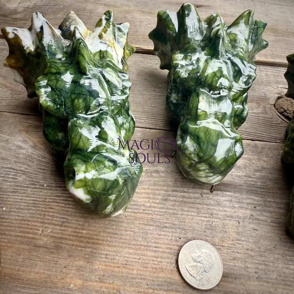 Large Serpentine Jade Dragon Head Crystal Carving by Magick Souls