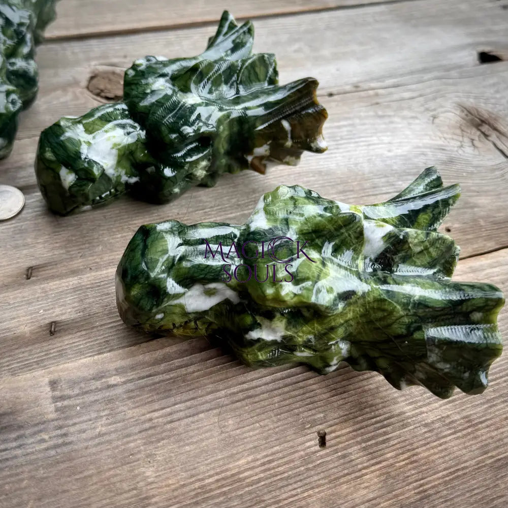 Large Serpentine Jade Dragon Head Crystal Carving by Magick Souls