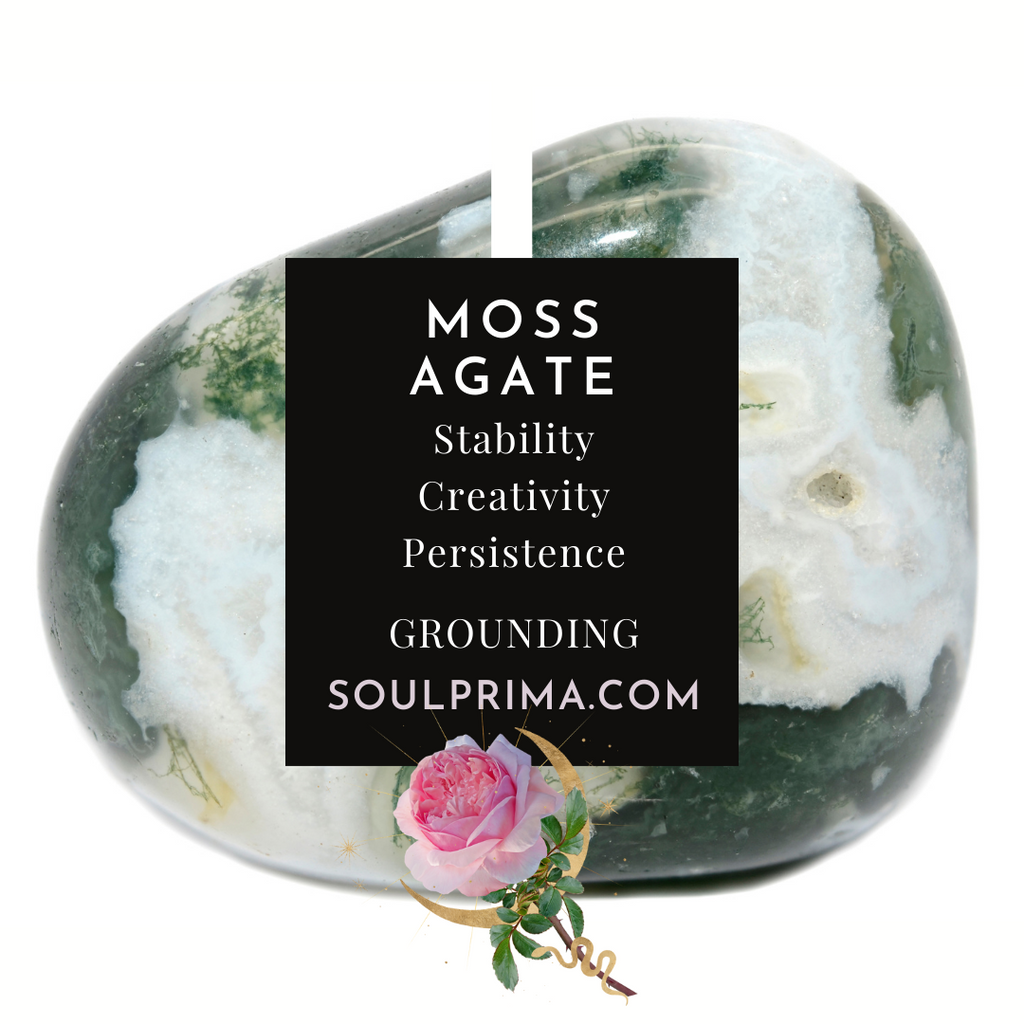 Moss Agate Puffy Moon Palm for Stable Manifesting, Large 3 inches approx