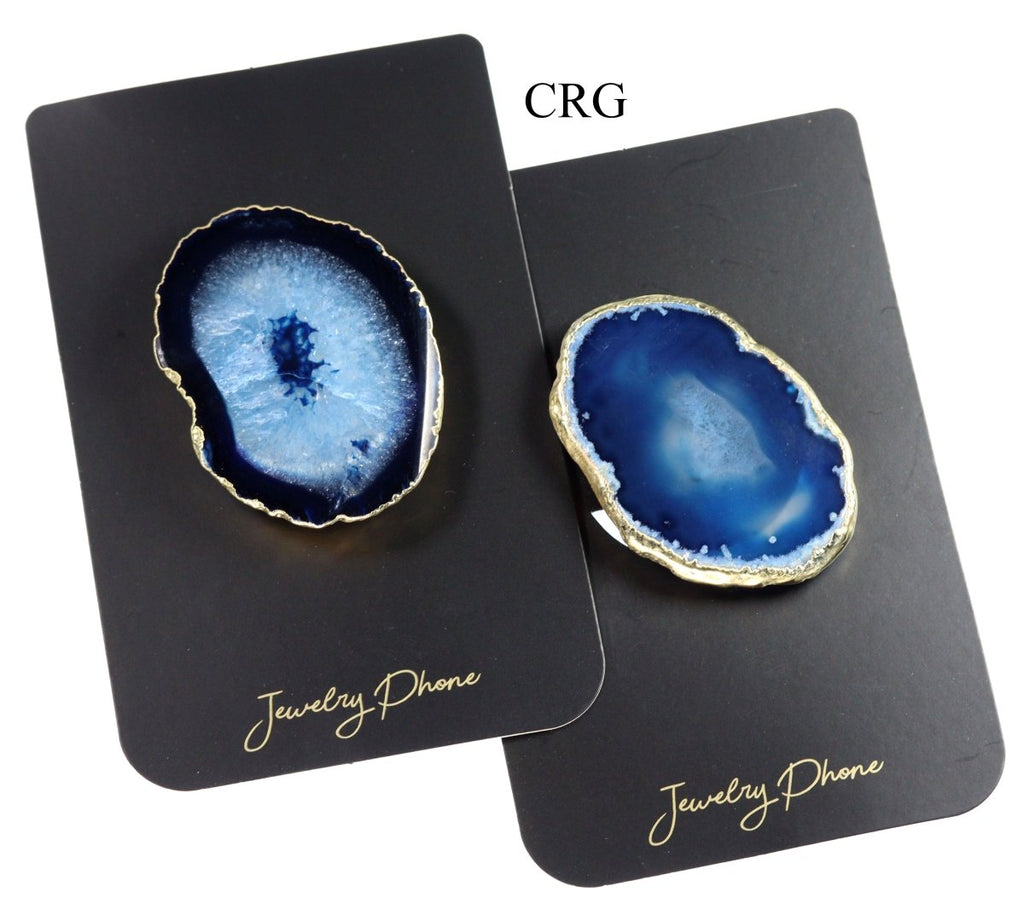 QTY 1 - Blue Freeform Agate Phone Grip w/ Gold Plating by Crystal River Gems