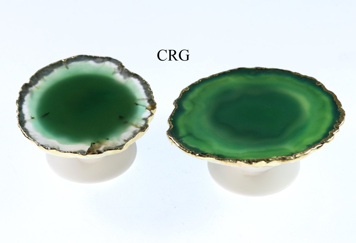QTY 1 - Green Agate Freeform Phone Grip w/ Gold Plating by Crystal River Gems