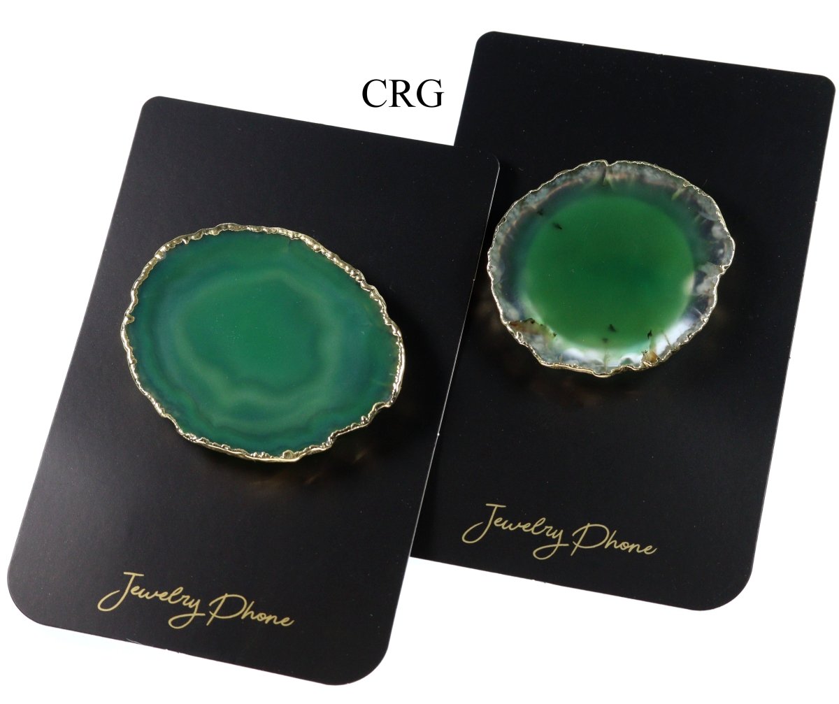 QTY 1 - Green Agate Freeform Phone Grip w/ Gold Plating by Crystal River Gems