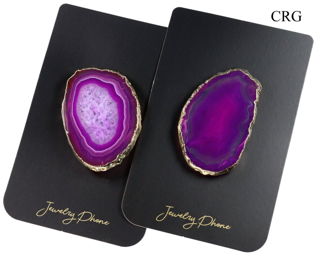 QTY 1 - Pink Agate Freeform Phone Grip w/ Gold Plating by Crystal River Gems