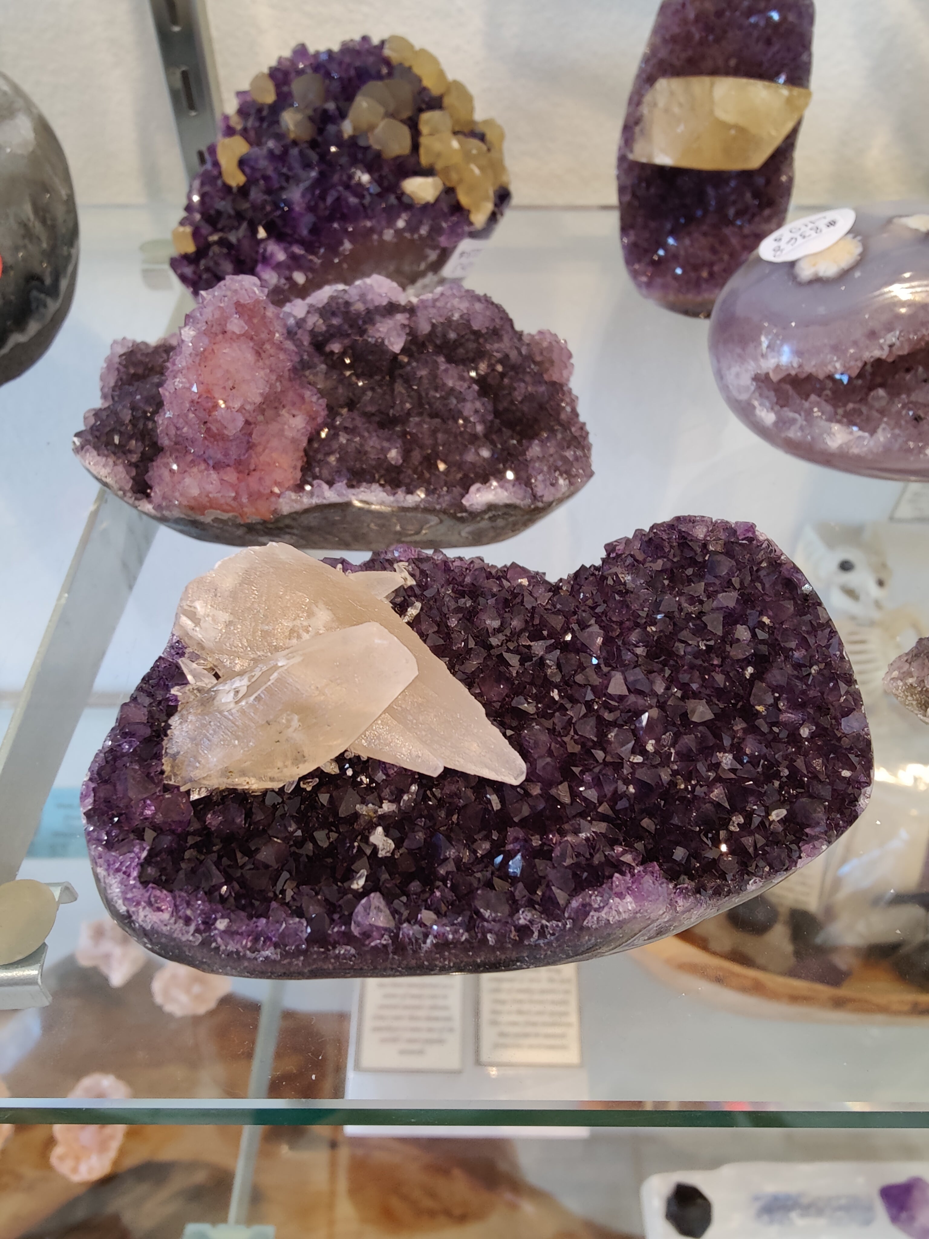 Amethyst with Calcite Crystal Inclusions Geode Sculpture by Rare Earth Gallery