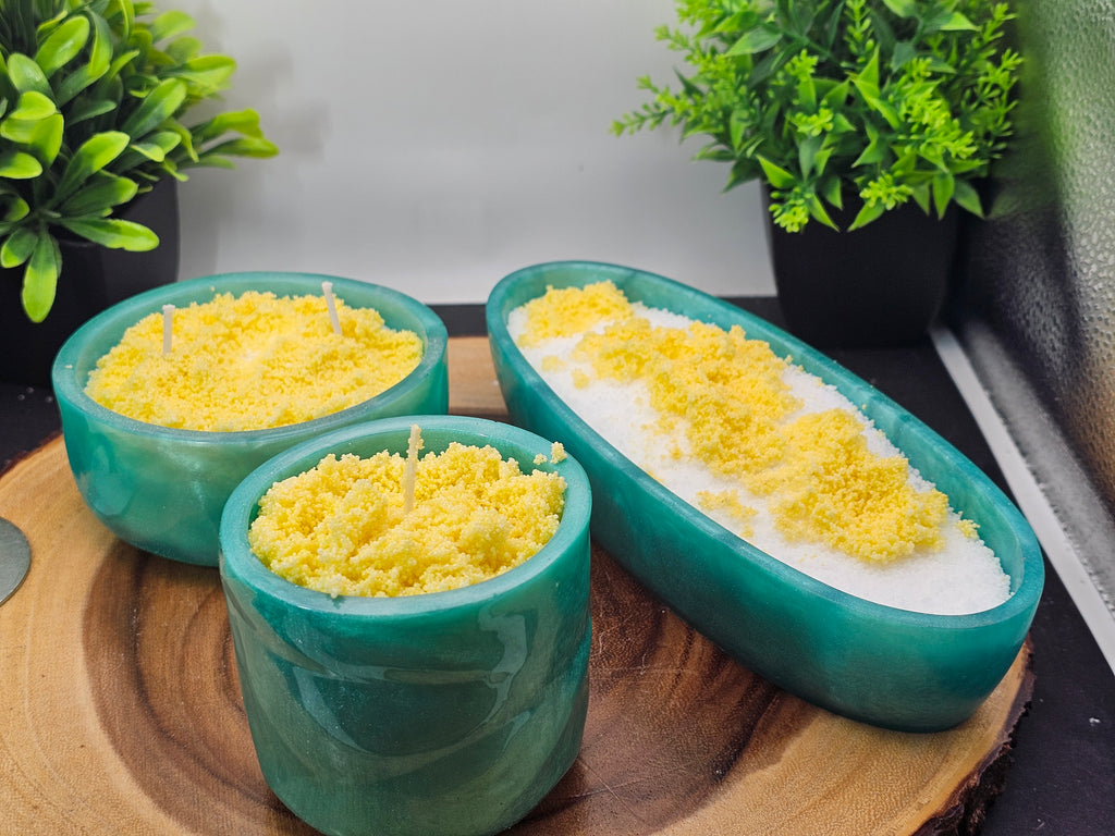Teal lemon trio candle set by CrystalCloud Company