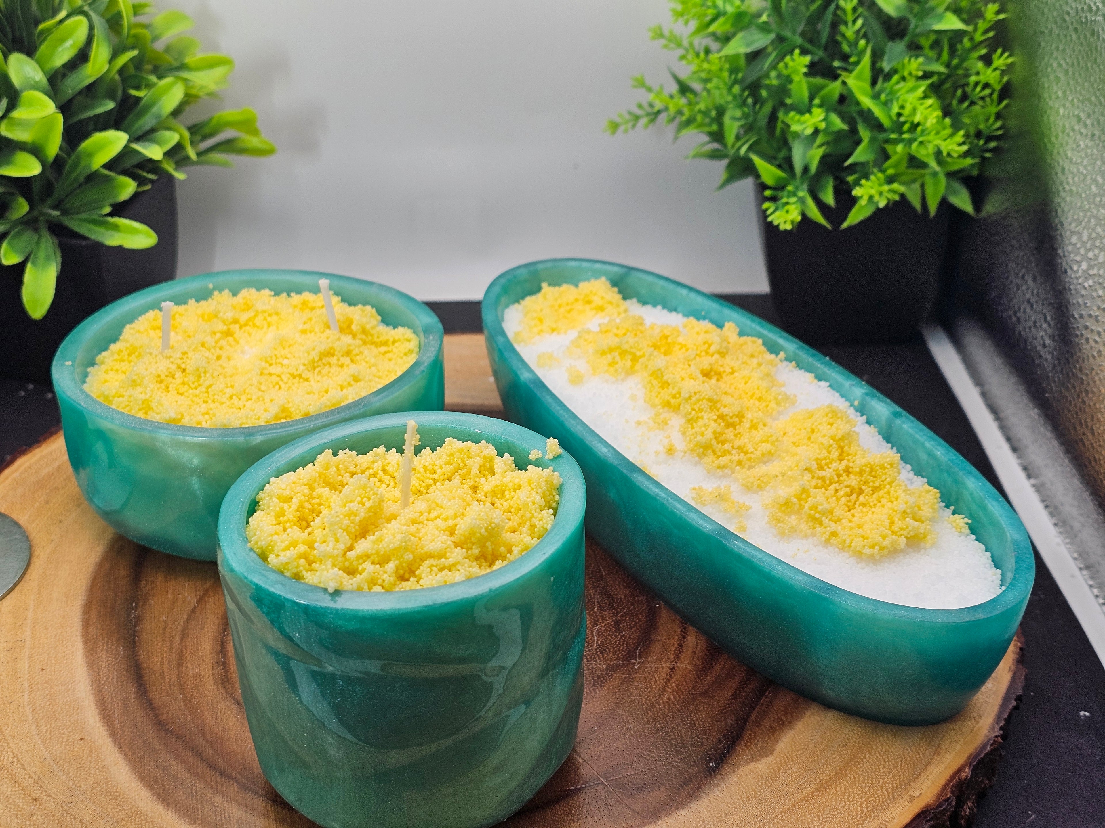 Teal lemon trio candle set by CrystalCloud Company