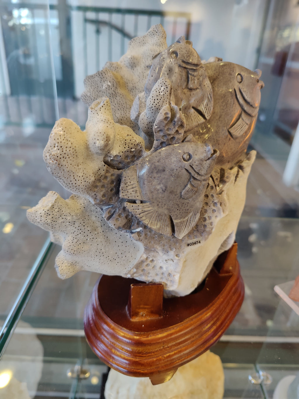 Blue Coral Reef Fish Life Carving by Rare Earth Gallery