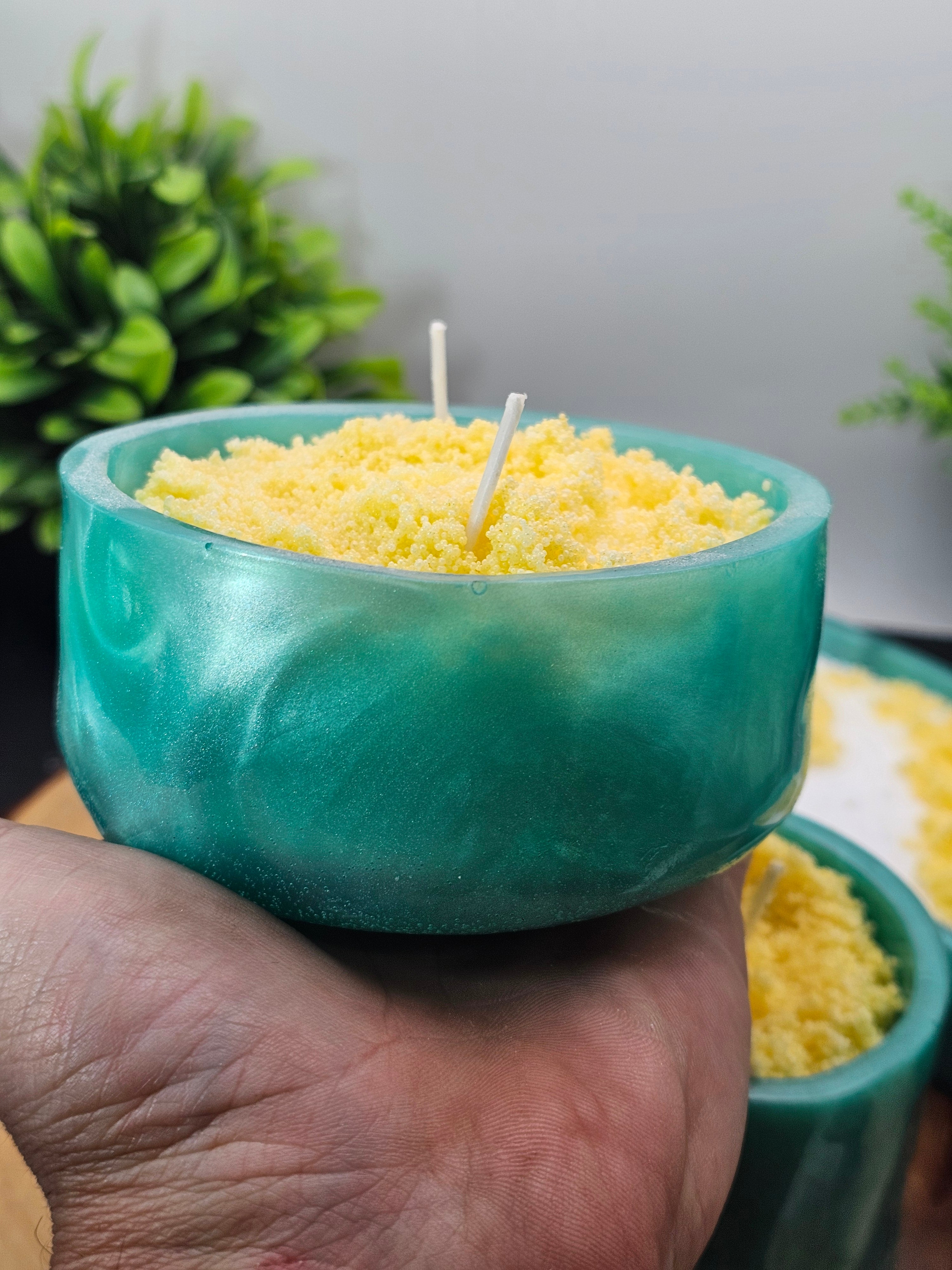 Teal lemon trio candle set by CrystalCloud Company