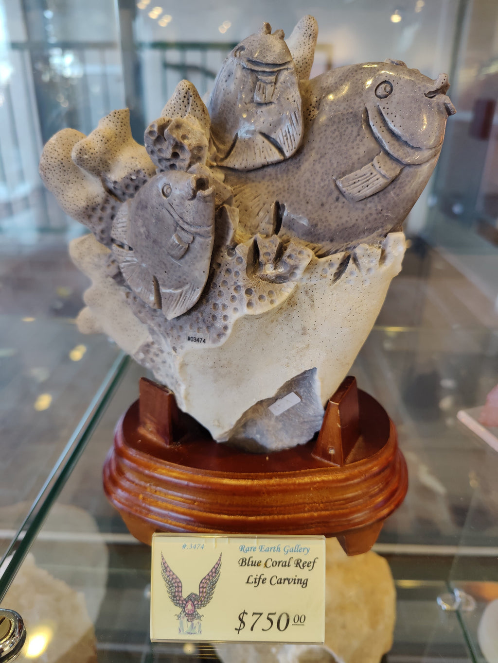 Blue Coral Reef Fish Life Carving by Rare Earth Gallery