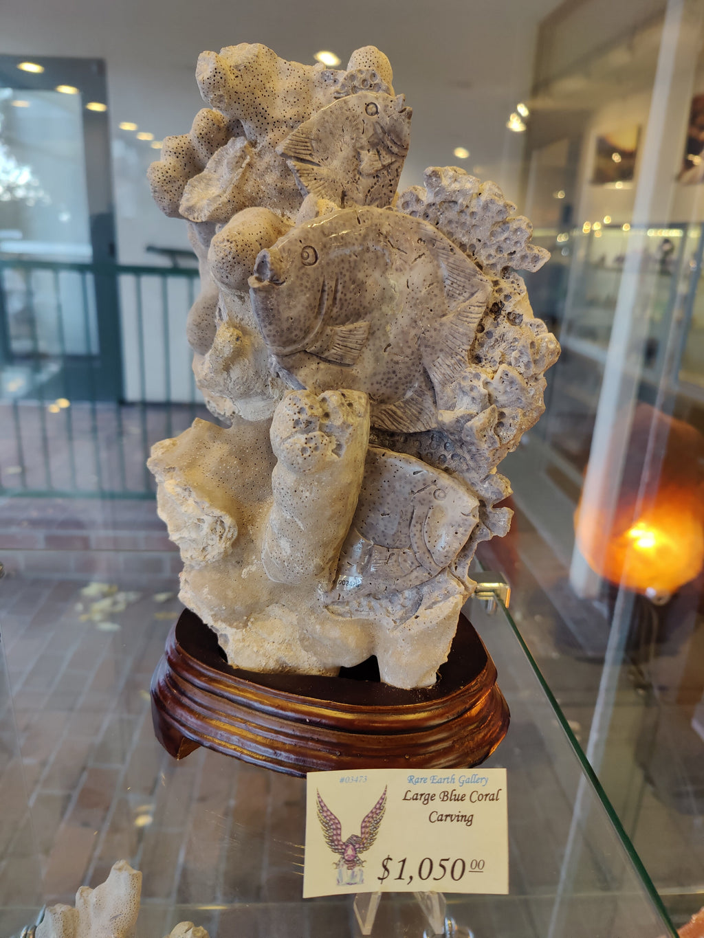 Large Blue Coral Carving by Rare Earth Gallery