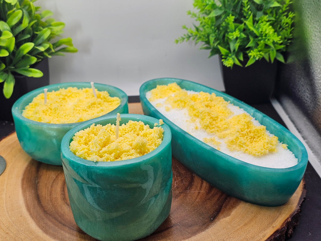 Teal lemon trio candle set by CrystalCloud Company