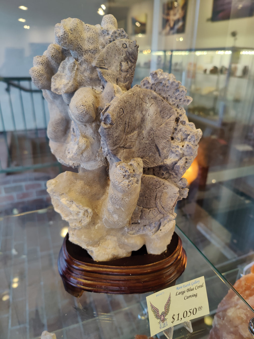 Large Blue Coral Carving by Rare Earth Gallery