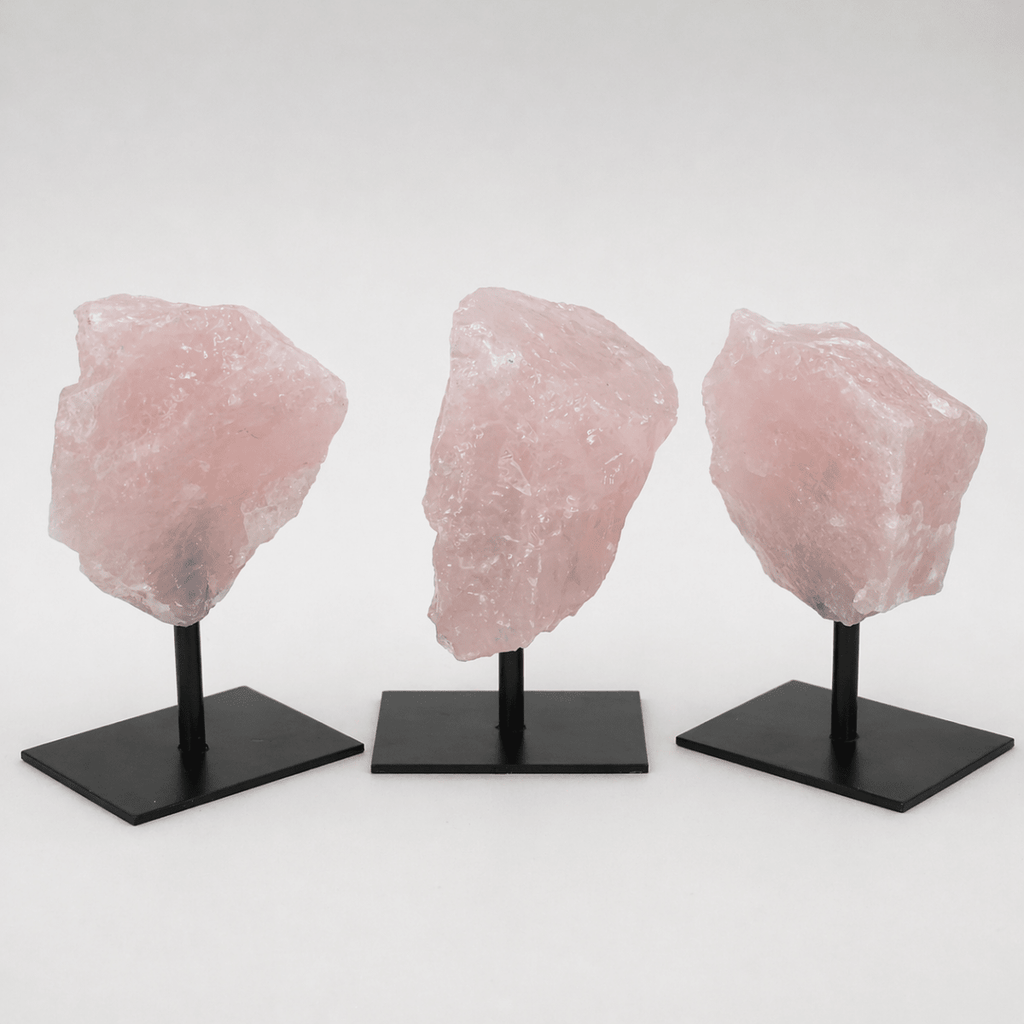 Rough Rose Quartz on Metal Stand by Crystal River Gems