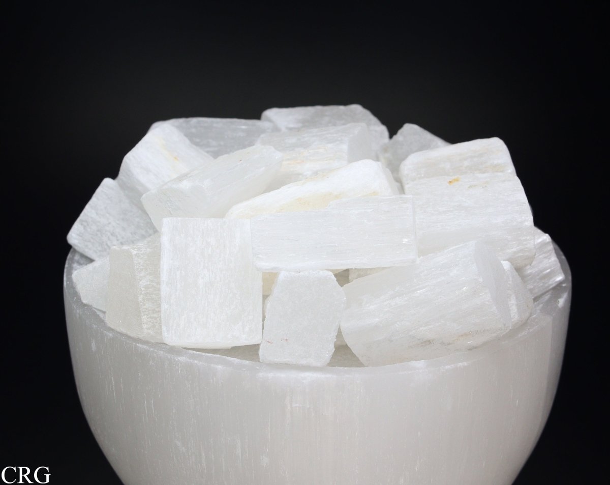 Selenite White "Fire Bowl" Lamp with Cord and Bulb (1 Piece) Size 6 to 8 by 4 Inches Crystal Gemstone Decor by Crystal River Gems