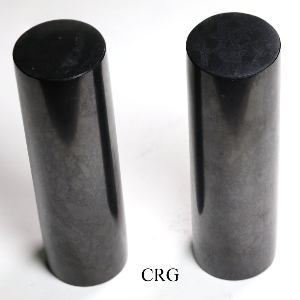Shungite Polished Cylinder (1 Piece) Size 10 cm Standing Crystal Gemstone Decor by Crystal River Gems