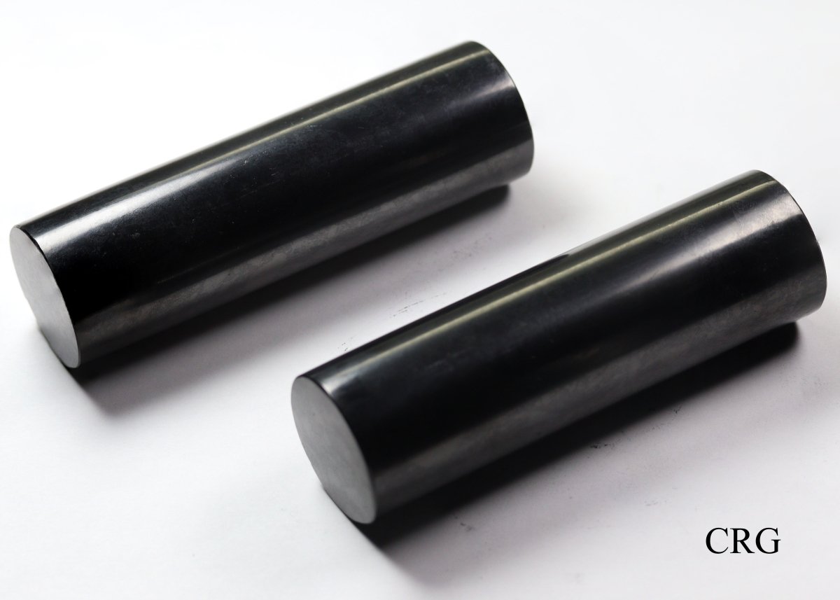 Shungite Polished Cylinder (1 Piece) Size 10 cm Standing Crystal Gemstone Decor by Crystal River Gems