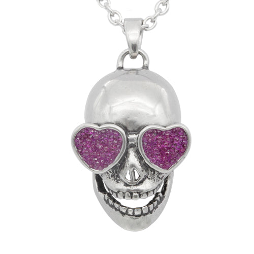 Skull Pendant Necklace With Purple Heart Sunglass Crystals