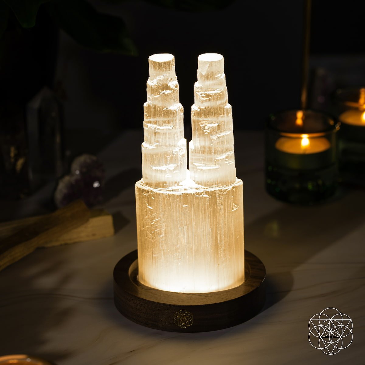 Two-Tower Selenite Lamp – Deep Energy Cleanse & Reset by Conscious Items