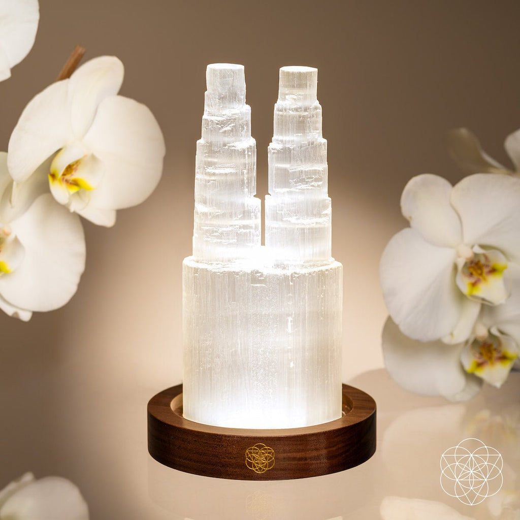 Two-Tower Selenite Lamp – Deep Energy Cleanse & Reset by Conscious Items